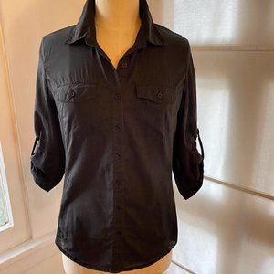 Black Cotton Button Down Shirt